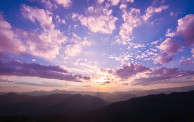 Wall Mural - sunset sky on twilight in the evening view from the mountain.