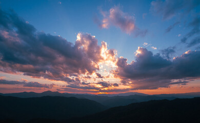 Wall Mural - sunset sky on twilight in the evening view from the mountain.