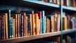 © Prasojo - books on bookshelf in library with blurred view