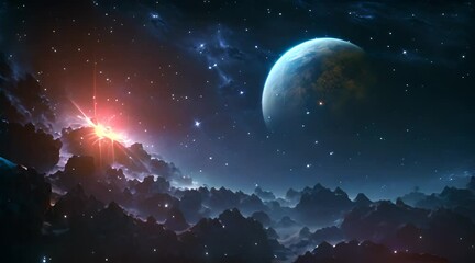 Wall Mural - earthly space planet nighttime scene illustration