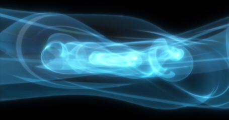 Poster - Abstract waves of blue energy magic smoke and glowing lines on a black background