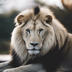 Canvas Print - AI generated illustration of A majestic lion lounging on a large rock