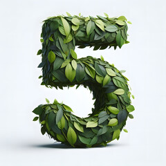 Wall Mural - The number 5 is made out of leaves, leaves number, on a White background, isolated on white, photorealistic	
