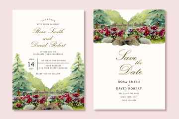 wedding invitation with beautiful watercolor landscape