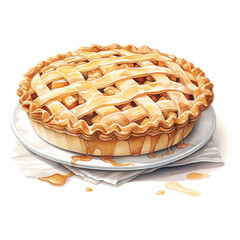 Wall Mural - Apple Pie, Foods Illustration. Watercolor Style. AI Generated