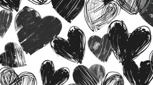  A Black And White Drawing Of Hearts On A White Background With A Black And White Outline Of Hearts On A White Background.