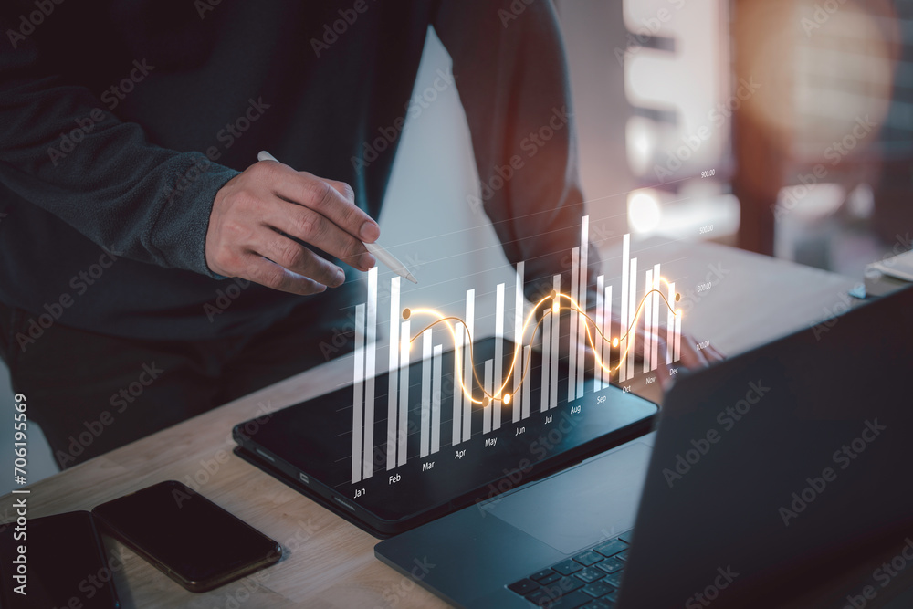 Businessman touch investment growth graph chart and analysing growth ...