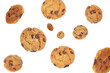 © Nofi - Delicious chocolate chip cookies falling on transparent background png
