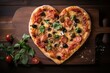 © Yara - heart-shaped pizza on table, seen from above. Generative AI