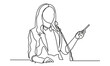 Continuous line drawing of a businesswoman speaking in front of a microphone. Concept of speech, presentation, speaker, conference, and giving instruction.single line drawing art vector illustration.