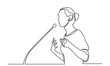 © Thuin_prodesign - Continuous line drawing of a businesswoman speaking in front of a microphone. Concept of speech, presentation, speaker, conference, and giving instruction.single line drawing art vector illustration.
