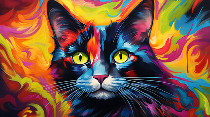  Portrait of a cat with vibrant colors