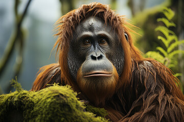 Orangutan is looking at something