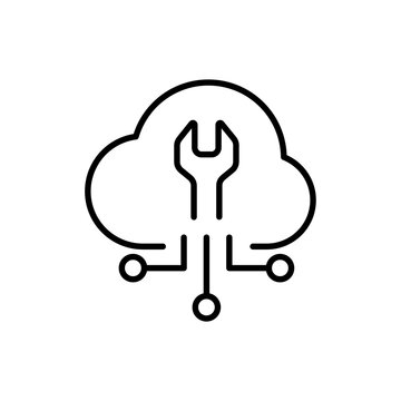 Cloud setting outline icons, minimalist vector illustration ,simple transparent graphic element .Isolated on white background