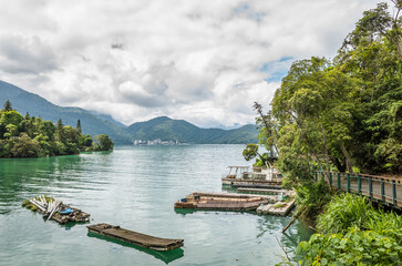 Sticker - Sun Moon Lake with boats