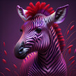 lila Zebra mit rot lila Mähne
