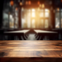 Poster - Desk of free space and blurred background of bar
