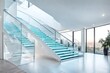 Modern white staircase with glass banister beautiful building