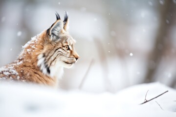 Wall Mural - lynx pausing in snow, breath visible in crisp air