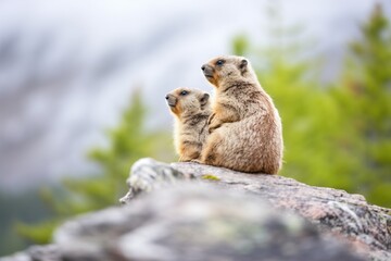 Wall Mural - pair of marmots in alert posture