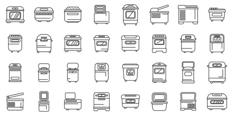 Sticker - Bread maker icons set outline vector. Kitchen electric. Oven home bakery