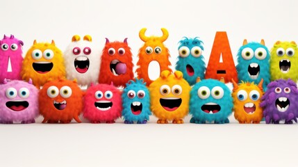 Wall Mural - A group of colorful monsters with a letter a in the middle