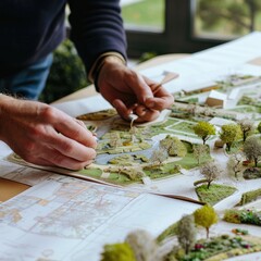 Wall Mural - A landscape architect designing a spring-themed garden.