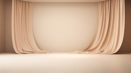 Poster - Empty stage light on beige background. Mock up Product display podium with Generative Ai.
