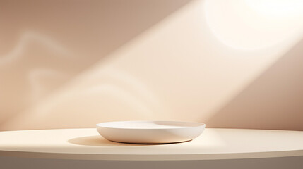 Fototapete - Empty stage light on beige background. Mock up Product display podium with Generative Ai.