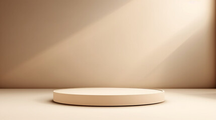 Fototapete - Empty stage light on beige background. Mock up Product display podium with Generative Ai.