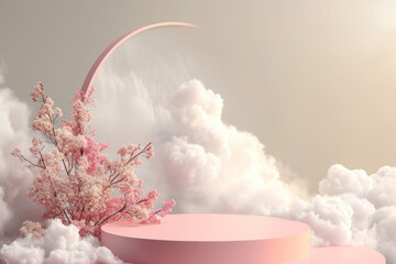 Wall Mural - Minimal 3d podium product display beautiful background with high clouds.