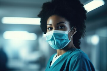 Young dark-skinned woman in a medical mask