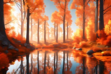 Wall Mural - Beautiful autumn landscape with. Colorful foliage in the park. Falling leaves natural background 
