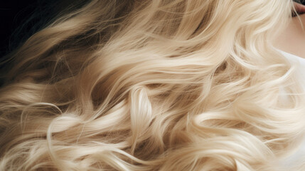 A close-up image showcasing the texture and flow of luxurious blond wavy hair with a dark background.