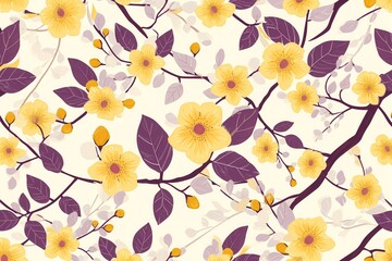 Wall Mural - Floral pattern with leaves.