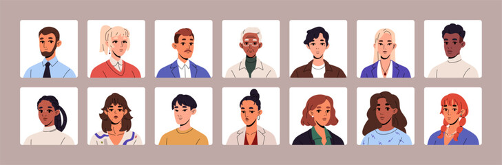 Poster - diverse business avatars, businessmen, businesswomen set. different people portraits, various faces 