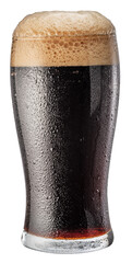 Sticker - Glass of chilled dark beer with beer foam head isolated on white background. Clipping path.