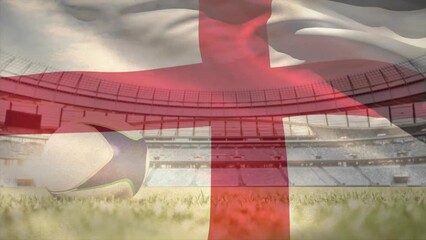 Poster - Animation of waving flag of england over stadium with rugby ball