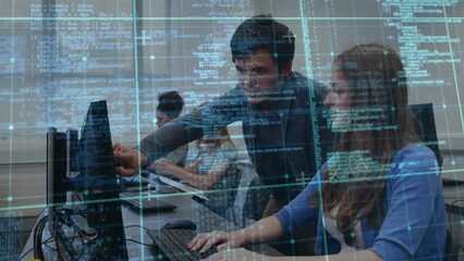 Poster - Animation of data processing over diverse business people in office