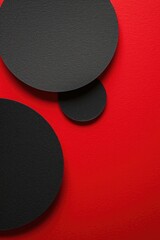 Vintage Abstract Art: Black Paper Shapes on Red Background With Copy Space