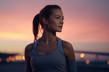 Wall Mural - A female runner jogging outdoors in the morning against the bright and beautiful morning light