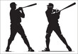 A silhouette of a Baseball Player Batting, A Baseball Player pitching silhouette, black, clean, simple artwork vector,