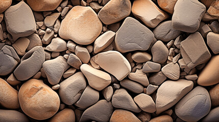 abstract background of smooth brown stones, top-down view