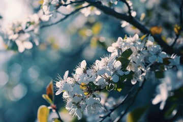 Poster - A detailed view of a tree with beautiful white flowers. Perfect for nature enthusiasts or gardeners looking to add a touch of elegance to their designs