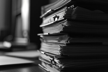 Poster - A stack of papers sitting on top of a desk. Suitable for office, business, and administrative concepts