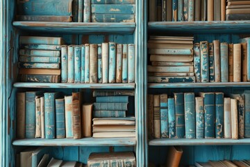 Poster - An image showcasing a bookshelf filled with a wide variety of old and vintage books. Perfect for adding a touch of nostalgia and intellectual ambiance to any setting