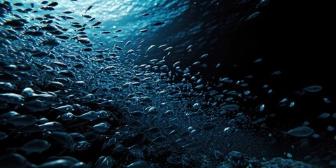Poster - A group of fish swimming together in the vast ocean. Perfect for aquatic themes and marine life concepts