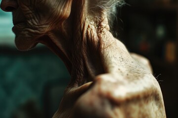 Poster - Close-up view of a person's face and neck. Suitable for various uses