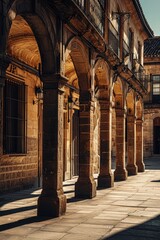 Poster - An old building with columns and a clock tower. Suitable for architectural, historical, or time-related concepts