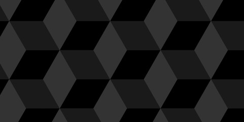 Black and gray seamless pattern Abstract cubes geometric tile and mosaic wall or grid backdrop hexagon technology. Black and gray geometric block cube structure backdrop grid triangle background.